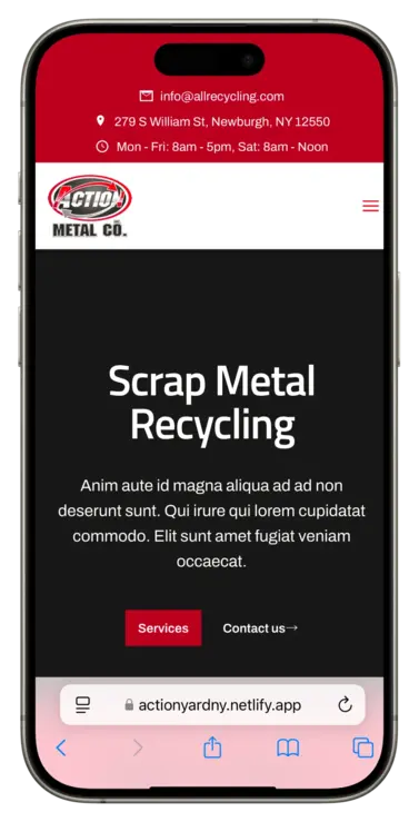 Mockup of Action Metal Co mobile website