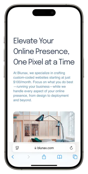 Mockup of Blunax mobile website