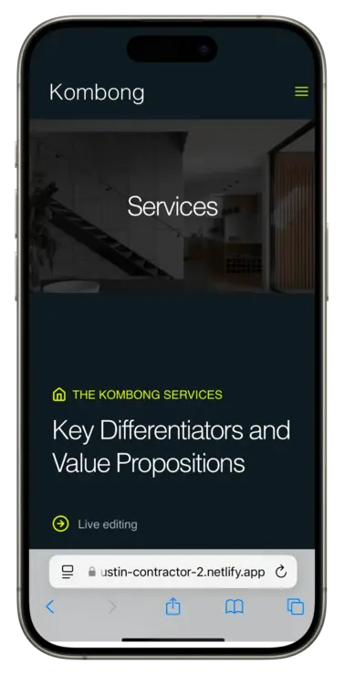 Mockup of Kombong mobile website